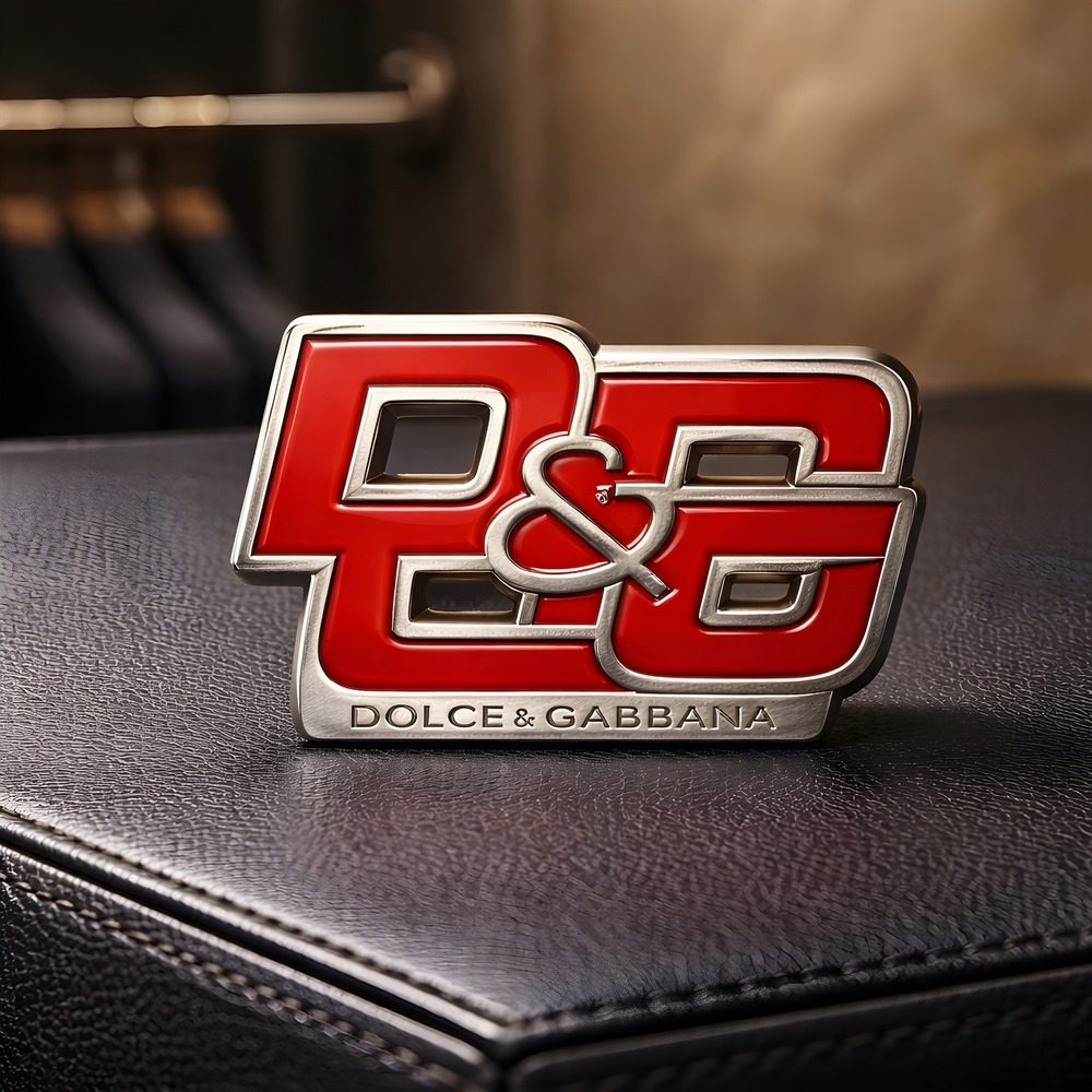 Dolce & Gabbana D&G Logo Belt‎ Buckle Red Silver Enamel Designer Mens Accessory